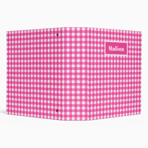 Classeur Preppy rose chaud En vichy Motif