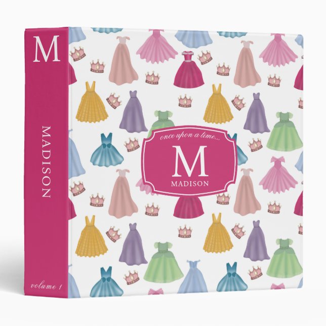 Classeur Princess Dresses Fairytale Petite fille Monogramme (Devant/Côté)