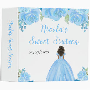 Classeur Princesse à peau foncée Fleurs bleues florales Swe