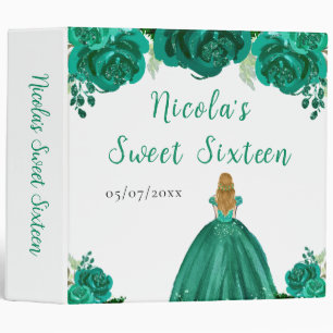 Classeur Princesse aux Cheveux Blonds Fleurs Florales Verte