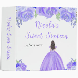 Classeur Princesse aux Cheveux Bruns Fleurs Violettes Flora