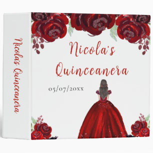 Classeur Princesse aux Cheveux Bruns Robe Florale Rouge Qui