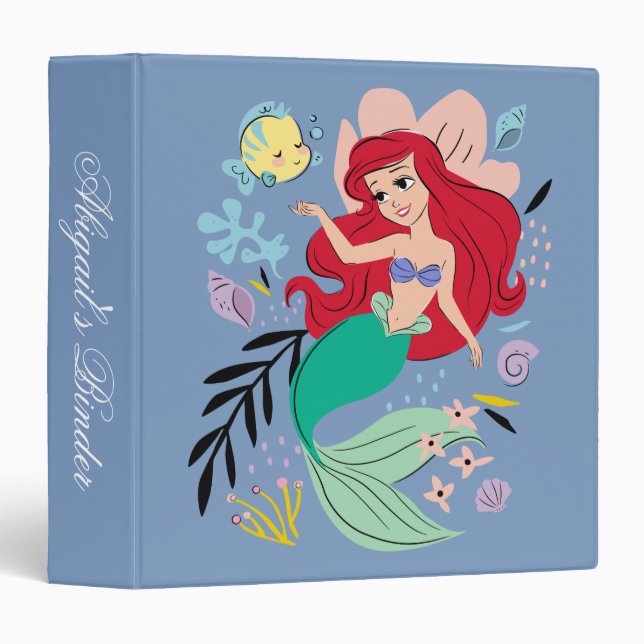Classeur Princesse Disney personnalisée | Ariel et l'océan (Devant/Côté)