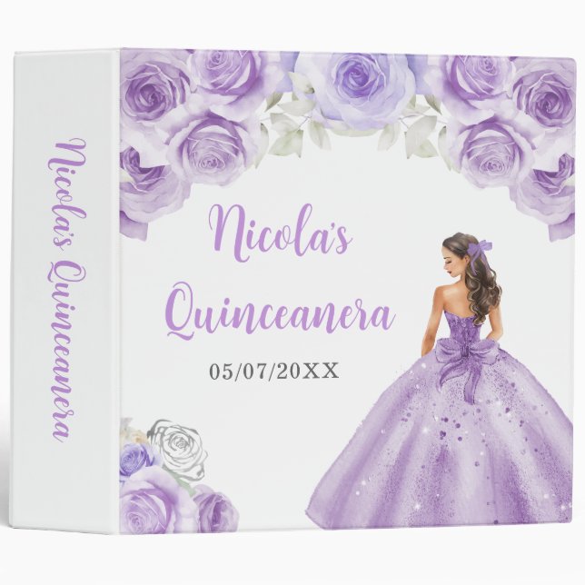 Classeur Princesse Florale en Dusty Robe Violette Quinceane (Devant/Côté)