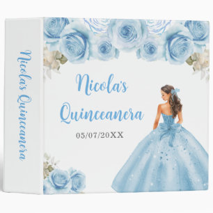 Classeur Princesse Florale en Robe Bleue Quinceanera