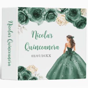 Classeur Princesse Florale en Robe Vert foncé Quinceanera