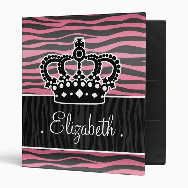 Classeur Princesse Girly rose et copie noire de zèbre (Devant/intérieur)