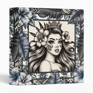 Classeur Princesse Polynésienne Fleurs Bleues Tribal