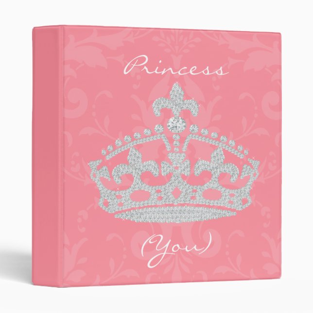 Classeur Princesse rose Crown Binder de diamant de damassé (Devant/Côté)