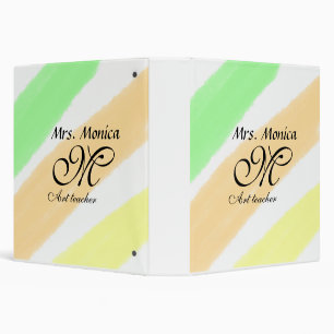 Classeur professeur d'art jaune vert rayures aquarelle nom