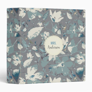 Classeur Professeur tendance Blue Grey Aquarelle Floral