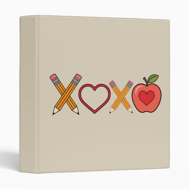 Classeur Professeur XOXO Crayon Saint Valentin et pomme (Devant/Côté)