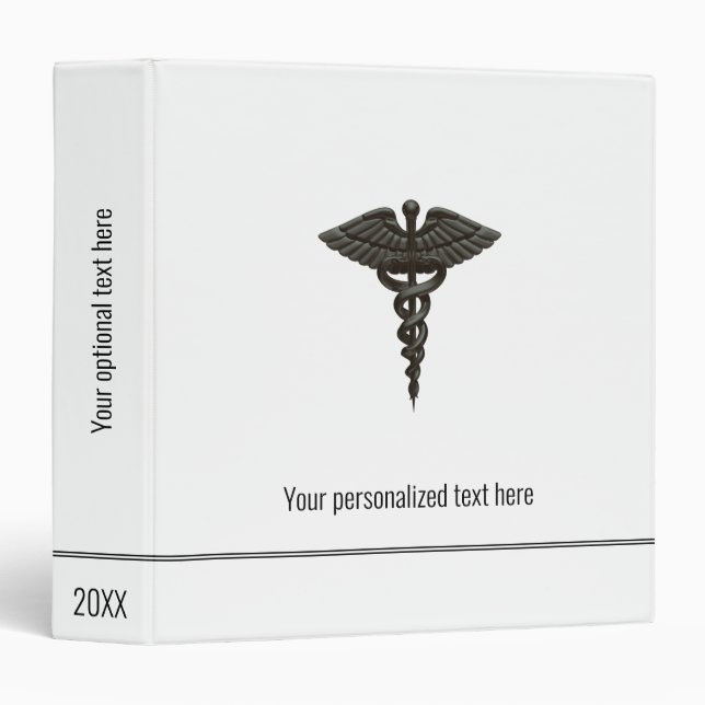 Classeur Professionnel Simple Médicale Caduceus Noir Blanc (Devant/Côté)