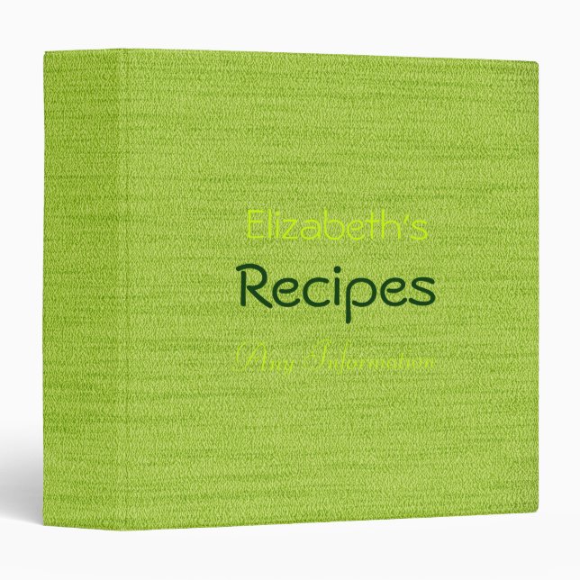 Classeur professionnel vert à la mode de recettes (Devant/Côté)