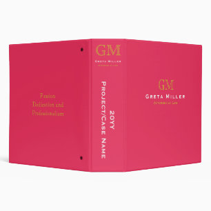 Classeur Projet professionnel moderne Hot Pink Gold Monogra