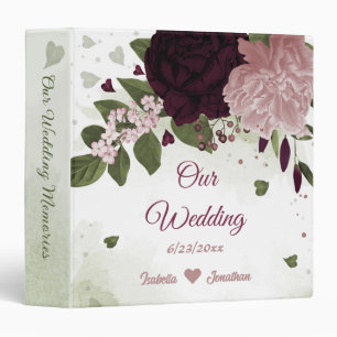 Classeur prune rose bordeaux fleurs verdure mariage