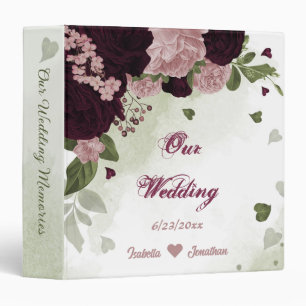 Classeur prune rose bordeaux fleurs verdure mariage