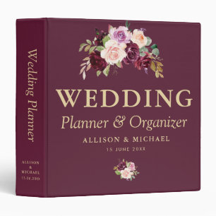 Classeur prune violet wedding planner floral 3 anneau class