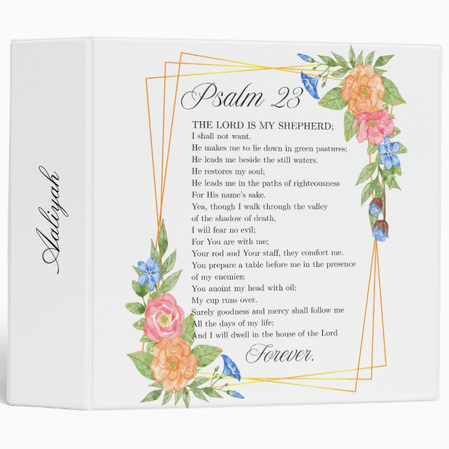 Classeur Psalm 23 NKJV Personalize Watercolor Botanical (Devant/Côté)