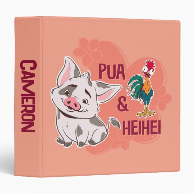 Classeur Pua & Heihei Nom floral Graphique (Devant/Côté)
