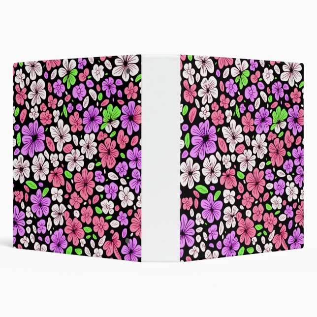 Classeur Purple and Pink Flowers and Petals Pattern Black (Arrière-plan)