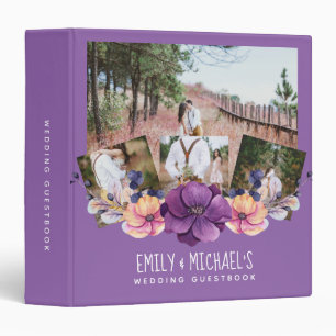 Classeur Purple Floral Photo Collage Mariage Livre d'invité