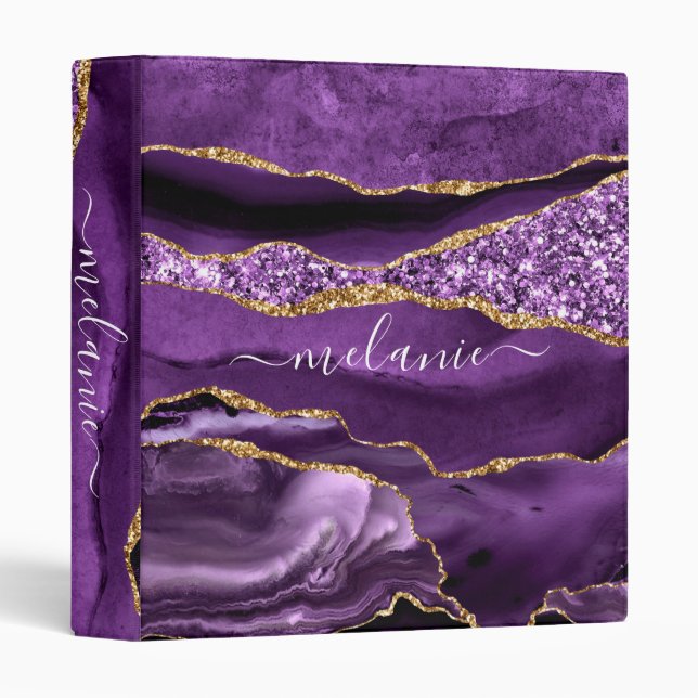 Classeur Purple Gold Parties scintillant personnalisée Votr (Devant/Côté)