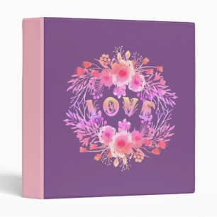Classeur Purple LOVE dans l'aquarelle Fleurs