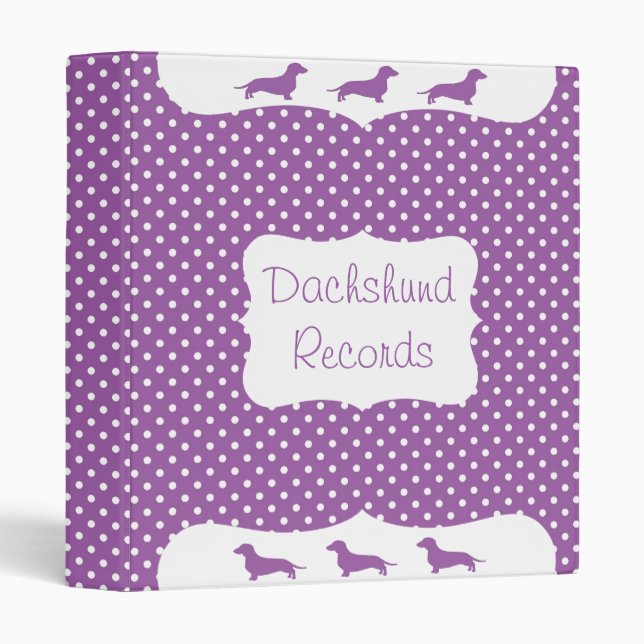 Classeur Purple Polka Dot Dachshund Rédaction (Devant/Côté)