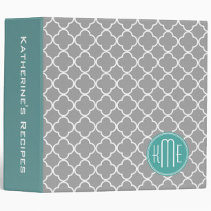 Classeur Quatrefoil gris avec le monogramme de menthe de