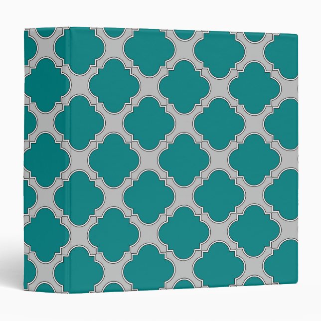 Classeur Quatrefoil turquoise et gris (Devant/Côté)