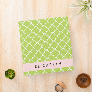 Classeur Quatrefoil Vert, Latticework, Trellis, Votre Nom