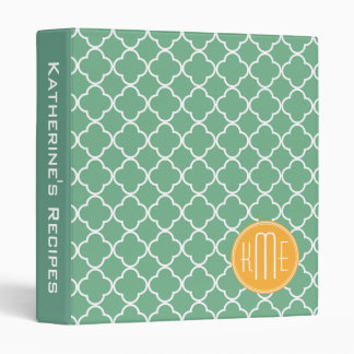 Classeur Quatrefoil vert turquoise chic avec le monogramme