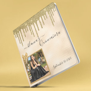 Classeur Quinceanera Anniversaire Parties scintillant d'or 