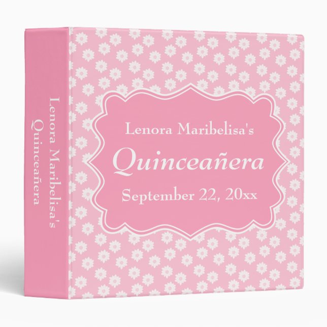 Classeur Quinceanera florale rose (Devant/Côté)