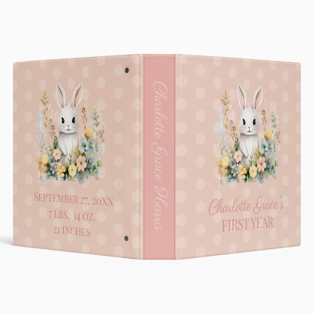 Classeur Rabbit et fleurs Baby Girl's First Year Memory (Arrière-plan)