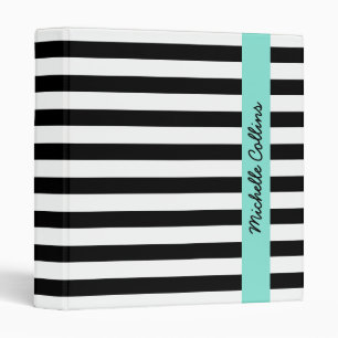 Classeur Raies blanches et noires aqua nom personnalisé
