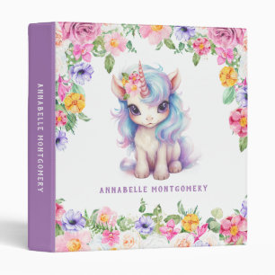 Classeur Rainbow Unicorn Floral Nom personnalisé École pour