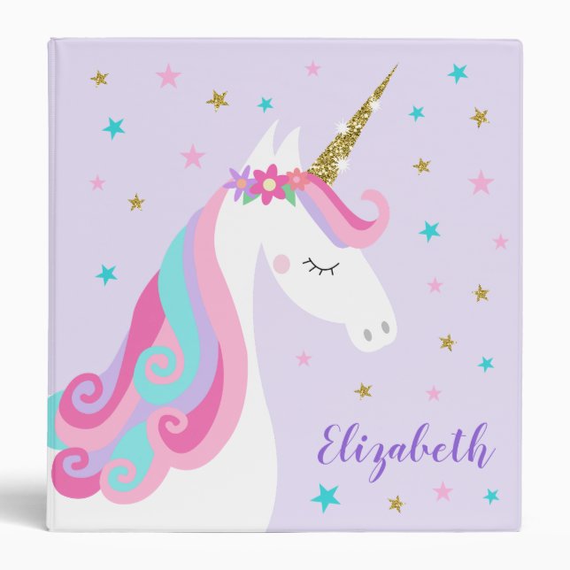 Classeur Rainbow Unicorn Parties scintillant magique violet (Devant)