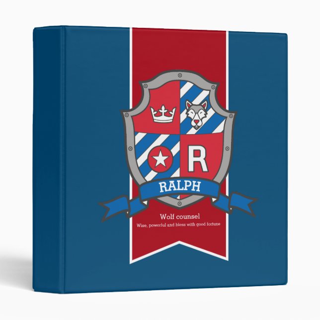 Classeur Ralph nom signifiant écu R lettre rouge bleu (Devant/Côté)