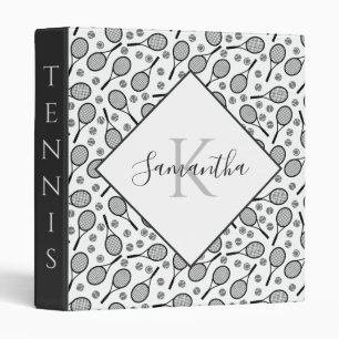 Classeur Raquettes de tennis noir & balles grises Nom perso
