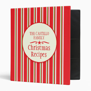 Classeur rayé de recette de famille de Noël rouge