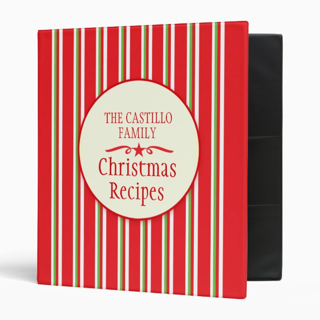 Classeur rayé de recette de famille de Noël rouge (Devant/intérieur)