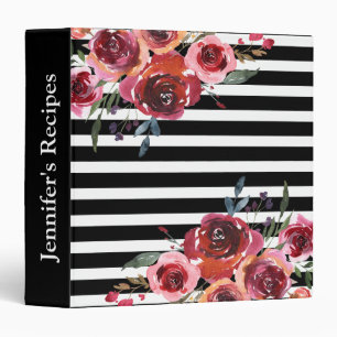 Classeur rayé floral de recette d'aquarelle faite