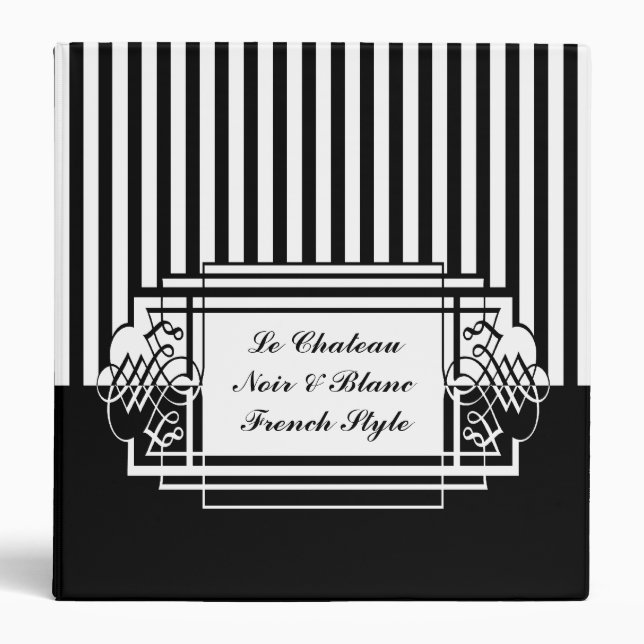 Classeur Rayé moderne français noir et blanc à la mode (Devant)