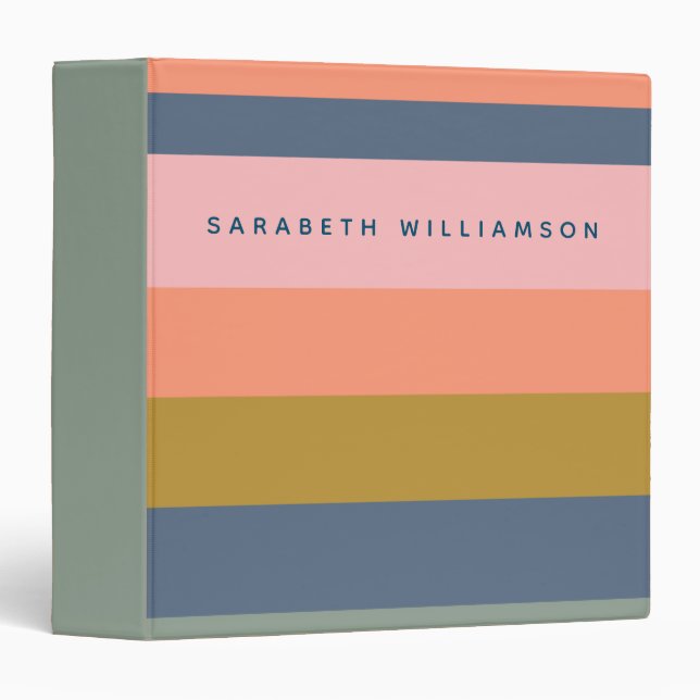 Classeur Rayures Modernes Élégantes Beiges Jolies Personnal (Devant/Côté)