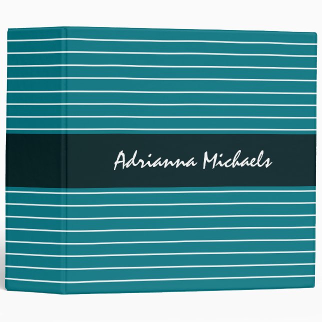 Classeur Rayures turquoises minces chics modernes avec le (Devant/Côté)