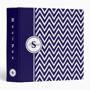 Classeur Recette à rayures Chevron bleu marine et blanc