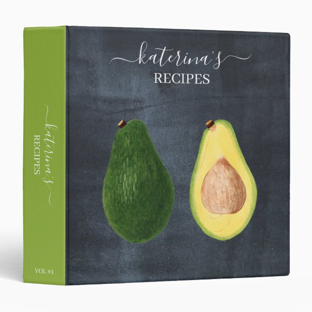 Classeur Recette Aquarelle Retro Chalkboard Avocado Recette (Devant/Côté)