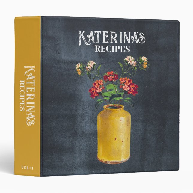 Classeur Recette Aquarelle Retro Chalkboard Fleurs sauvages (Devant/Côté)